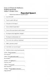 English Worksheet: reported speech