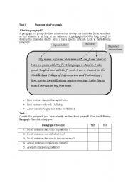 English Worksheet: Structure of a Paragraph