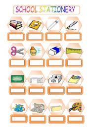 English Worksheet: school stationery