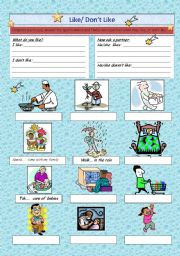 English Worksheet: Like / dont like + activities ll the blanks and pair quizz
