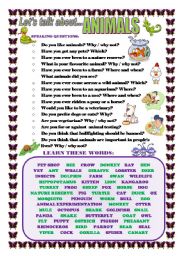 English Worksheet: LETS TALK ABOUT ANIMALS (SPEAKING SERIES 30)