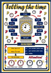 English Worksheet: TELLING THE TIME POSTER