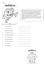 English Worksheet: Monsters Inc