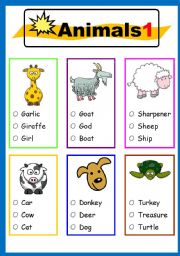 English Worksheet: Animals for kids