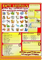 English Worksheet: Cute animals-B&W version-fully editable