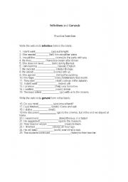 English worksheet: INFINITIVES AND GERUNDS 