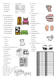 English Worksheet: 4th grade test furnitur ,basic prepositions and body parts PART 2