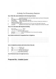 English Worksheet: May, Was/Were, Preposition, S.P.T. and Comparative form of Adjective.