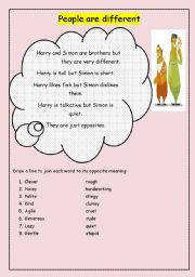 English worksheet: PEOPLE ARE DIFFERENT