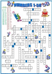 English Worksheet: CROSSWORD: NUMBERS 1-50