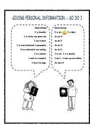 English Worksheet: So do I - neither do I