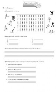 English Worksheet: Worksheet about sports