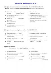 English Worksheet: Possessives  apostrophe 