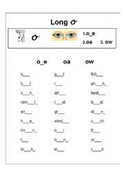 English Worksheet: Long vowel sound o spelling exercise