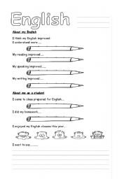 English Worksheet: self evalution for students (5th grade)
