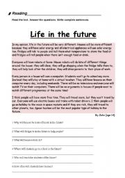 English Worksheet: Reading: Life in the future