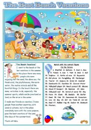 English Worksheet: THE BEST BEACH VACATIONS 2/3 (B&W INCLUDED)