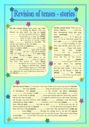 English Worksheet: revision of tenses - short stories