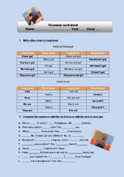 Worksheet on the verbs TO BE / TO HAVE GOT