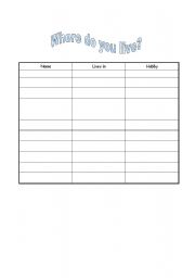 English Worksheet: Where do you Live?