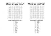 Where are you from - Word Search