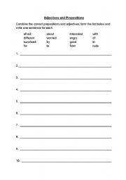 English worksheet: Adjectives and prepositions