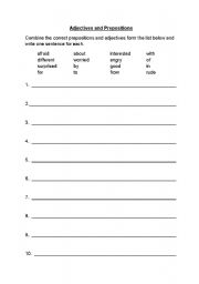 English Worksheet: Adjectives and prepositions