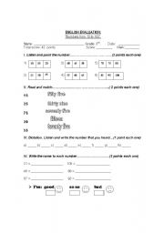 English Worksheet: English Test  3rd grade: Numbers from 10 to 100.