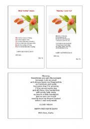 English Worksheet: MOTHERS DAY CARDS