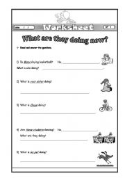 English worksheet: what are they doing?