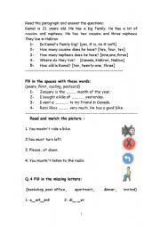 English Worksheet: Fourth Grade