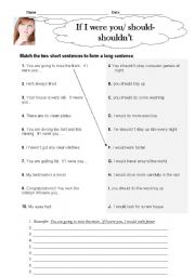 English Worksheet: If I were you/should/shouldnt