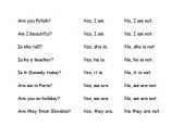 English worksheet: Short answers with BE
