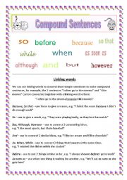 English Worksheet: Common linking words used to make compound sentences