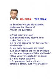 English Worksheet: MR BEAN THE EXAM