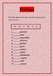 English Worksheet: prefixes