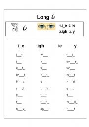 English worksheet: Long vowel i spelling worksheet