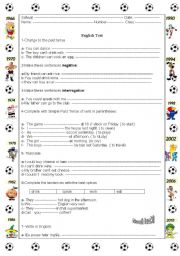 English Worksheet: can- could -verbs past tense test