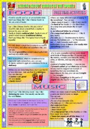 English Worksheet: TALKING ABOUT THINGS IN THE WORLD - FOOD - MUSIC - FREE TIME 