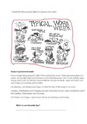 English Worksheet: Snopys typical work week