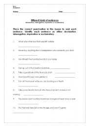 English worksheet: interrogative, declarative, imperative and exclamatory sentences