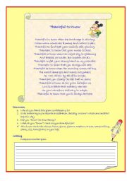 English Worksheet: Thankful to Know