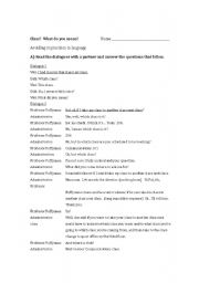 English worksheet: Funny and imprecise use of the word 