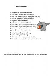 English Worksheet: ANIMAL RHYMES