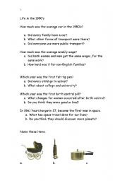 English Worksheet: Life in the 1950s