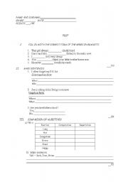 English Worksheet: test - present tenses, comparison of adjectives