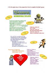 English Worksheet: Shrek Accidentally in Love Comparatives