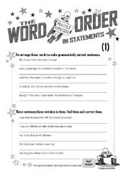 English Worksheet: Blunder Busters: Word Order in Simple Statements (1) 
