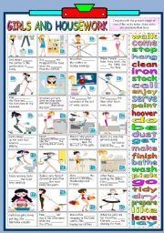 English Worksheet: GIRLS AND HOUSEWORK- PRESENT SIMPLE (B&W VERSION+KEY INCLUDED)