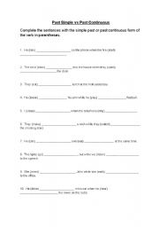 English worksheet: Past Simple vs Past Continuous